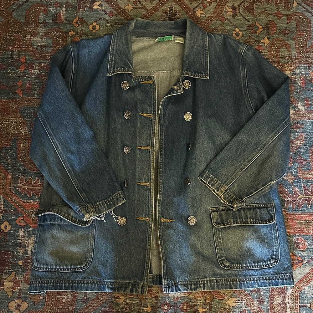 Vintage Distressed Double-breasted Denim Jacket